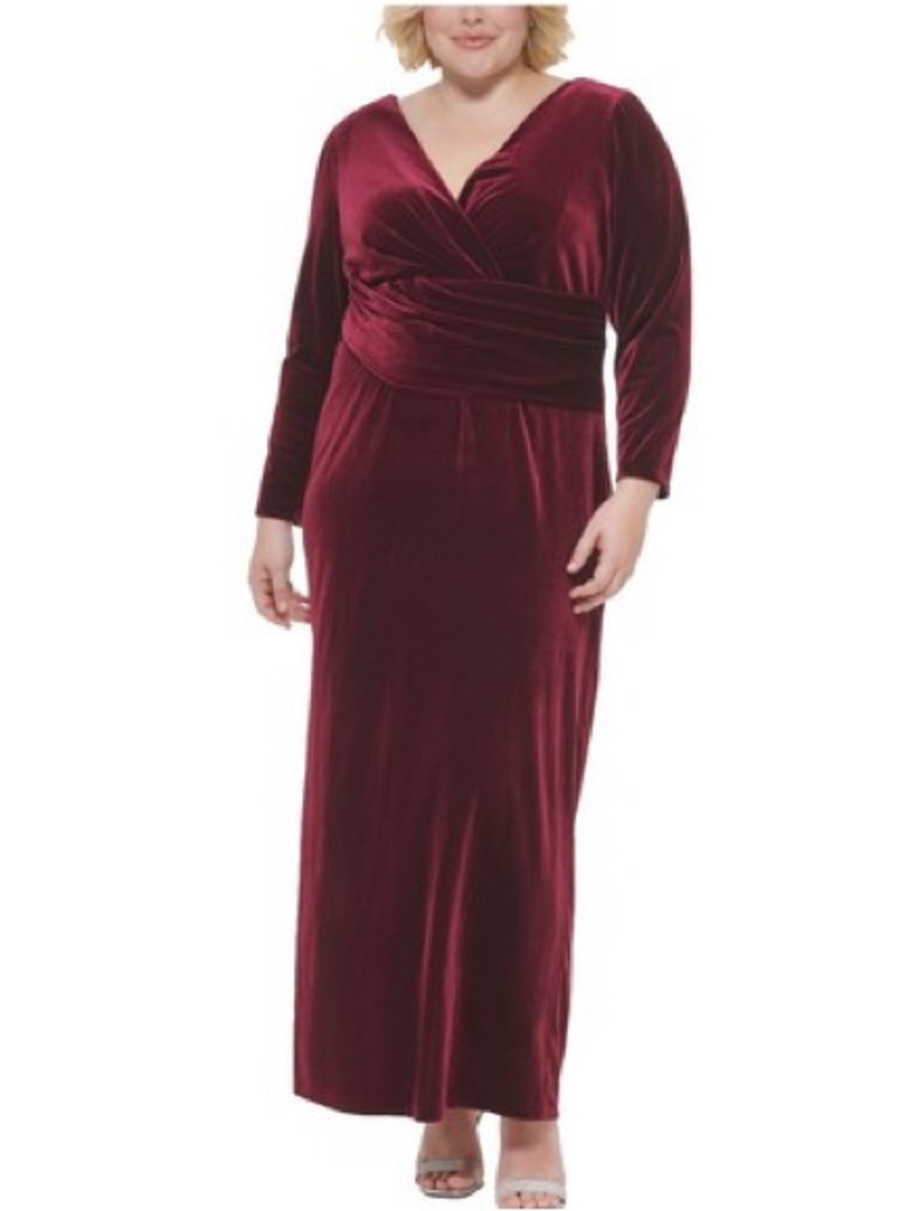 Eliza J Velvet Surplice V-Neck Long-Sleeve Gown Size 8 Maxi Dress Evening Formal